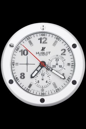 Hublot Round Shape All White Faux Wall Clock Embossed Markers Japanese Quartz Online Shopping WC011