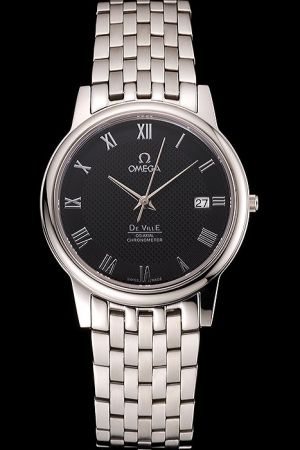 Omega De Ville Co-Axial Chronometer Stainless Steel Case/Bracelet Black Checked Dial Roman Scale Dauphine Hand Date Watch 431.10.41.21.01.001