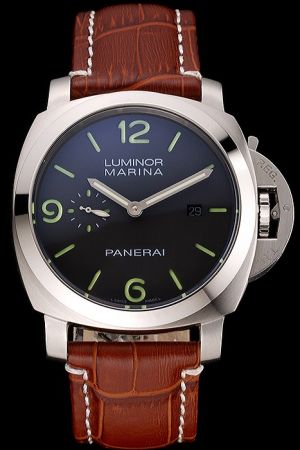 Panerai Luminor 1950 3 Days GMT Automatic Acciaio PAM00320 Black Dial Brown Strap 44MM Watch PN042