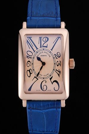 Franck Muller 2017 Latest Collection Long Island Blue Leather Strap Rose Gold Watch for Women FM006