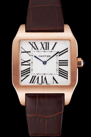 Unisex Cartier Santos Rose Gold  Business S/Steel  Watch KDT040 Brown Leather Strap