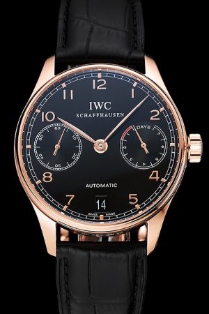 IWC Portuguese 7 Days Power Reserve Rose Gold Case Black Dial Automatic Watch IW500125