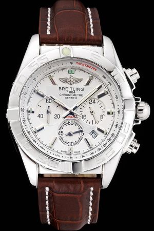 Breitling Chronomat Chronograph Silver Dial&Case Stick Marker Brown Strap Quartz Watch AB041012/G719/754P/A20BA