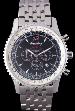 Swiss Breitling Navitimer Black Dial Seriated Bezel Luminous Pointer Stainless Steel Watch