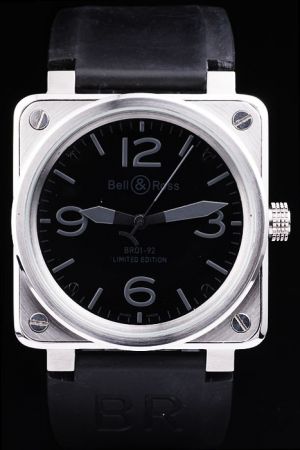 Bell Ross BR 01-92 Square Black Watch Grey Markers Black Rubber Strap Watch Birthday Gift BR019