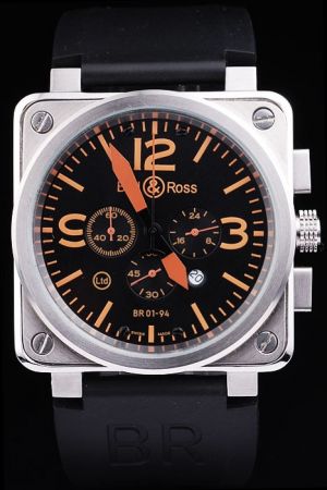 Bell Ross High End Orange Markers Silver Square Bezel Chronograph Black Tone Watch Free Shipping BR025 