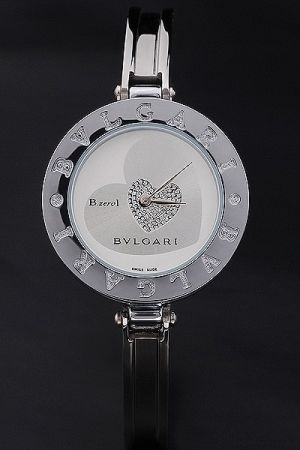 Bvlgari B.zero1 BZ30BHSL White Dial With Silver & Diamonds Heart Stainless Steel Bracelet Quartz Watch BV007