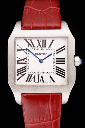 Cartier Santos 44mm Red Leather Strap Casual Watch Copy KDT020  Quartz Movement