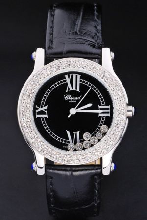 Chopard Happy Sport 36mm Round Diamonds Case Black Dial Watch Altered Bold Design CP010