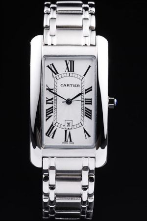  Cartier White  Gold Dress Date Watch KDT217 S/Steel Bracelet Black Markers