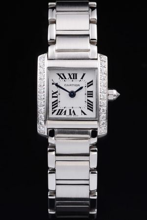 Cartier Gents Tank  Date WE1002S3 Bussiness Watch KDT221 White Gold Bracelet Diamond Bezel