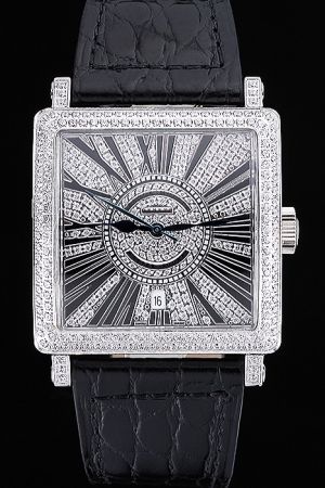 Franck Muller Master Square 6000 H SC DT R D CD Diamonds White And Black Watch for Women FM009