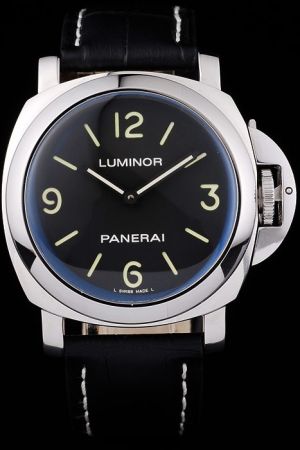 Panerai Luminor Base PAM00112 Black Dial & Leather Strap Stainless Steel Men's Watches  PN028