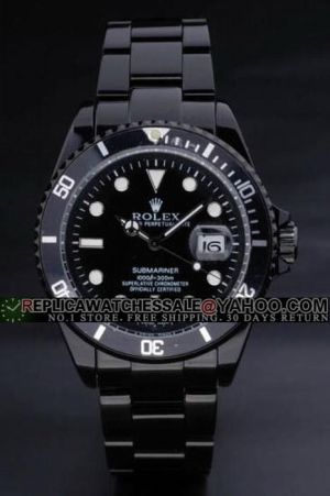 Copy Rolex Submariner PVD Steel Case/Bracelet Black Rotating Bezel Luminous-style Hour Markers Mercedes Pointer Date Watch