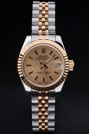 Rolex Datejust Gold SS Fluted Bezel Gold Dial Stick Hour Marker Convex Lens Date Window Two-tone Bracelet Watch For Appointment 