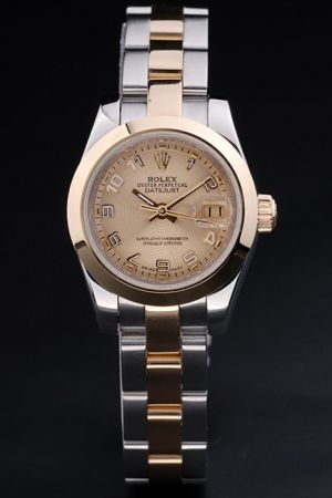 Rolex Datejust Smooth Bezel Gold Concentric Pattern Dial Luminous Arabic Scale/Stick Hand Two-tone SS Bracelet Lady Daily Watch 