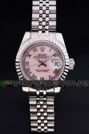 Rolex Datejust 31mm Fluted Bezel Pink Dial Roman Scale Stick Pointers Convex Lens Date Window Jubilee Bracelet Watch Ref.11620