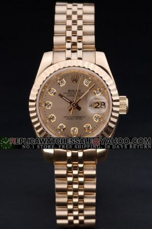 Stylish Rolex Datejust Diamonds Marker Convex Lens Date Window Automatic Replica Women 18K Gold SS Watch