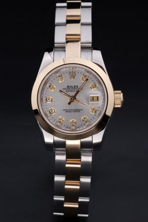 Elegant Rolex Datejust Oyster Perpetual Rose Gold Bezel Diamond Scale 2-Tone Bracelet Automatic Movement Ladies Duplicate Watch