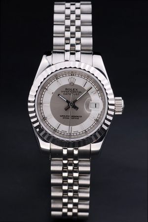  Rolex Datejust Silver Fluted Bezel Two-tone Dial Stick/Track Marker Luminous Index Steel Jubilee Bracelet Female Watch