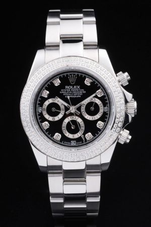 Fake Rolex Daytona Chronograph Silver Stainless Steel Case/Bracelet Diamonds Bezel/Marker Three Sub-dials Office Lady Watch