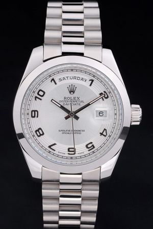 Rolex Day-date Silver Case Silver Concentric Pattern Dial Arabic Scale Stick Hand Week Display Window Steel Bracelet Male Watch