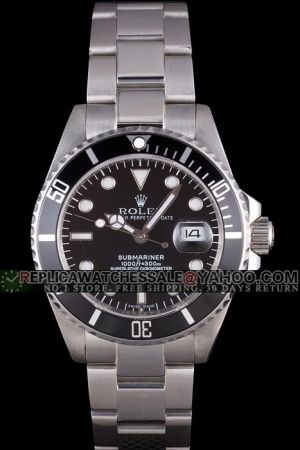 Men's Rolex Submariner Black Cerachrom Tachymeter Bezel Luminous Scale Magnified Date Window White Gold Watch