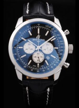 High Copy Breitling Transocean Silver Bezel&Marker Black Face Three Sub-dials Watch