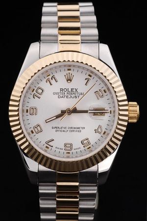 Rolex Datejust Gold Fluted Bezel/Arabic Numeral/Stick Hand Silver Concentric Pattern Dial Two-tone Bracelet Reputable Watch