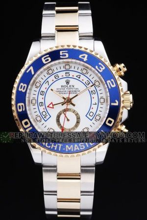 Faux Rolex Yachtmaster II Rotating Bezel With Blue Cerachrom Insert White Dial Regatta Countdown Function 2-Tone Bracelet Date Watch
