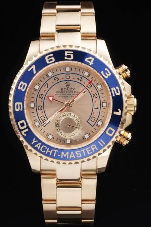 Rolex Yachtmaster II Royal Blue Cerachrom Rotating Bezel Luminous Scale Regatta Countdown Pointer 18k Gold Plated SS Date Watch