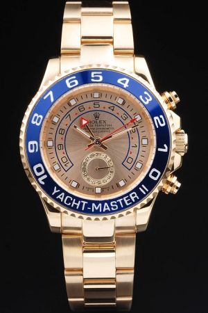 Rolex Yachtmaster II Gold Case/Dial/Bracelet/Pointer Blue Cerachrom Rotating Bezel Luminous Hour Scale One Sub-dial  Watch