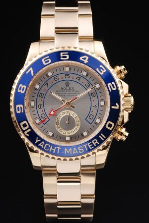 Rep Rolex Yachtmaster II Blue Rotating Bezel Grey Dial Luminous Hands With Regatta Countdown Pointer 18k Gold Plated SS Watch Ref.116688-78218