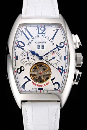 Franck Muller Casablanca Cintrée Curvex White Dial White Croco Leather Strap Men's Watch Replica FM033