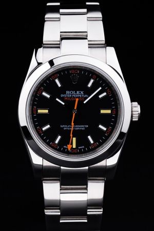 Casual Rolex Milgauss Black Dial Luminous Markers Lightning Shaped Second Hand Stainless Steel Watch 116400-GV-72400