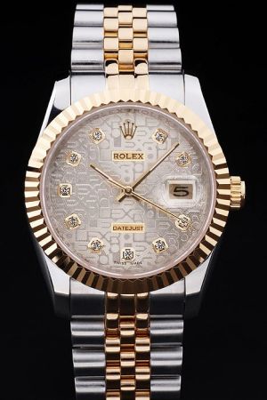 Rolex Datejust Rose Gold Fluted Bezel/Stick Hand Grey Logo Dial Diamonds Scale Two-tone Steel Jubilee Bracelet Automatic Watch