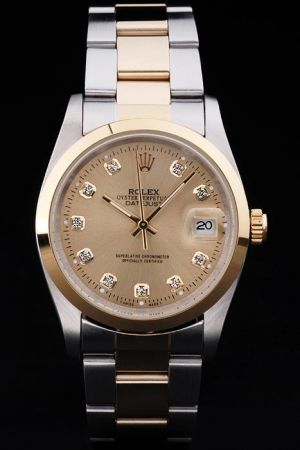 Rolex Datejust Gold Bezel/Dial Diamonds Scale Luminous Stick Index Two-tone SS Bracelet Automatic Watch Ref.116203