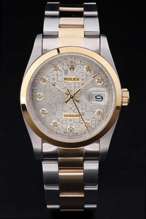 Faux Rolex Datejust Gold Bezel/Pointer Logo Dial Diamonds Marker Two-tone Steel Bracelet Date Men Watch
