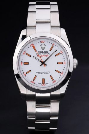 Rolex Milgauss S/Steel Case White Dial Stick Marker With Orange Coating Hand Steel Bracelet Men Casual Watch Ref.116400-72400