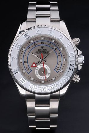 44mm Rolex Yachtmaster II Cerachrom Bezel Grey Face Luminous Hour Scale Regatta Countdown Hand Date Steel Bracelet Watch