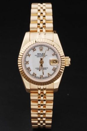 Swiss Rolex Datejust Oyster Perpetual Gold Plated SS Case/Bracelet Pearl Face Roman Scale Automatic Movement Clone Watch
