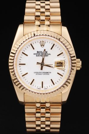Rolex Datejust Oyster Perpetual White Dial Convex Lens Date Window 18k Yellow Gold Plated Stainless Steel Men’s Dress Watch