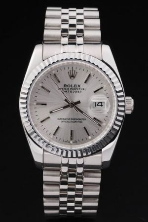 Rolex Datejust All Silver Design Fluted Bezel Convex Lens Date Window Jubilee Bracelet Swiss Movement Businessman Watch