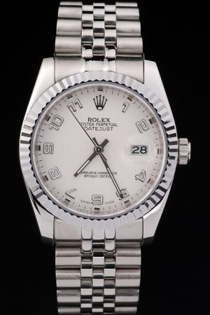 36mm Rolex Datejust Oyster Perpetual Fluted Bezel Arabic/Stick Marker White Concentric Pattern Dial Jubilee Bracelet Watch For Party