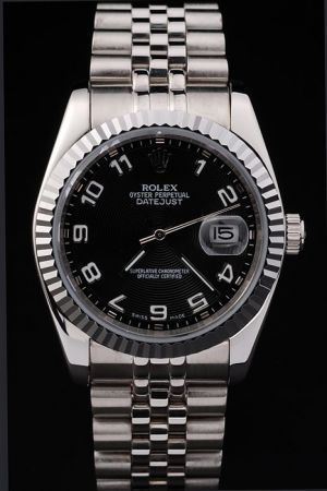 Rolex Datejust 36mm Stainless Steel Case Black Concentric Pattern Dial Arabic Marker Silver Jubilee Bracelet Male SS Watch