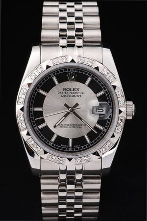 Men Swiss Rolex Datejust Diamonds Bezel Two-tone Dial Stick/Track Scale Luminous Index Steel Jubilee Bracelet Imitated Watch