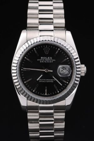 Men’s Swiss Rolex Datejust Fluted Bezel Stick Marker/Hand Convex Lens Date Window Steel Bracelet  Watch
