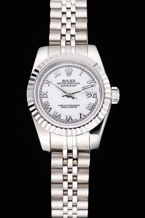 Swiss Women Rolex Datejust 34mm Fluted Bezel Convex Lens Date Window Jubilee Bracelet White Gold Watch