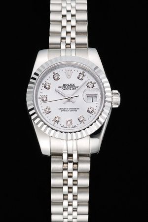 Fashional Rolex Datejust Diamonds Markers Convex Lens Date Window All Silver Design SS Business Women Watch