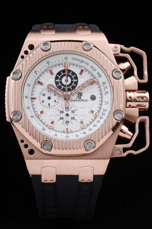 AP Royal Oak Offshore Rose Gold Octagonal Threaded Bezel Screw Locked Crown With Protector Rubber Strap Watch